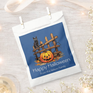 Cat on Fence Jack-O' Lantern Happy Halloween Favor Bag