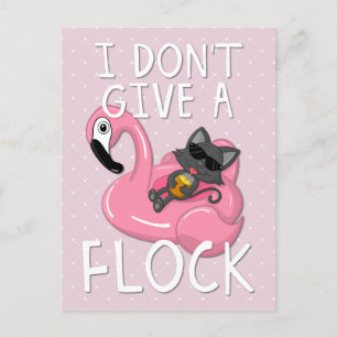 Cat on Flamingo w Pineapple Pink w White Diamonds Holiday Postcard