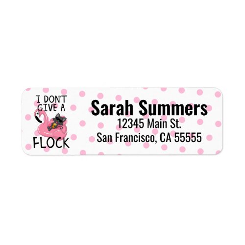 Cat on Flamingo with Pineapple and Pink Polka Dots Label