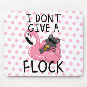 Cat on Flamingo with Pineapple and Pink Polka Dots Mouse Pad