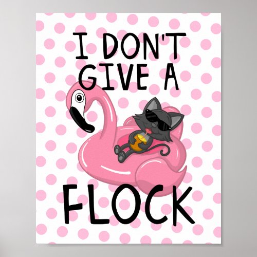 Cat on Flamingo with Pineapple and Pink Polka Dots Poster