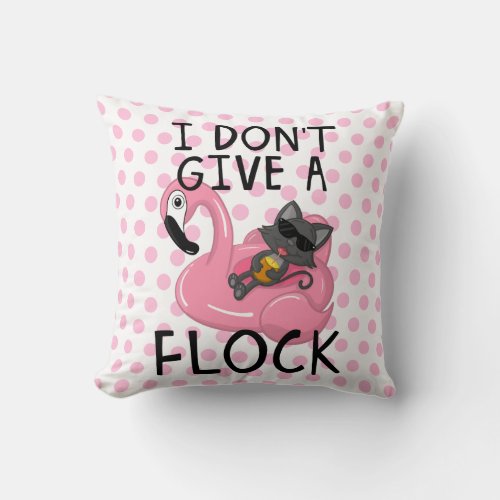 Cat on Flamingo with Pineapple and Pink Polka Dots Throw Pillow