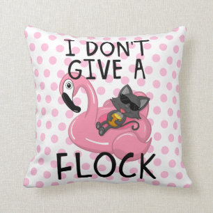 Cat on Flamingo with Pineapple and Pink Polka Dots Throw Pillow