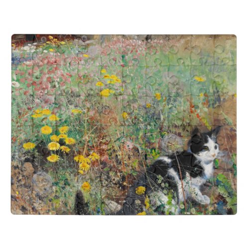 Cat on Flowerbed Jigsaw Puzzle