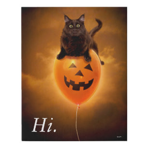 Cat on Halloween Balloon Faux Canvas Print