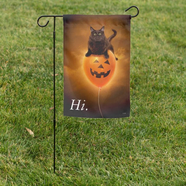 Cat on Halloween Balloon Garden Flag (In SItu)