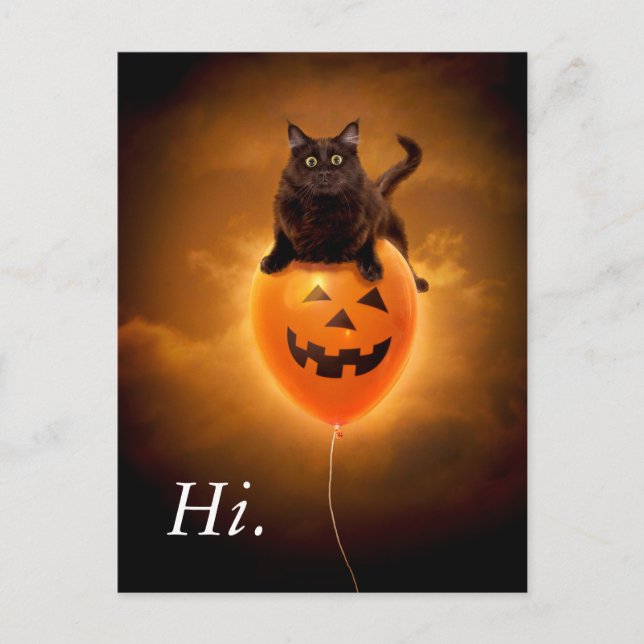 Cat on Halloween Balloon Invitation Postcard (Front)