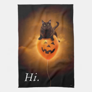 Cat on Halloween Balloon Kitchen Towel