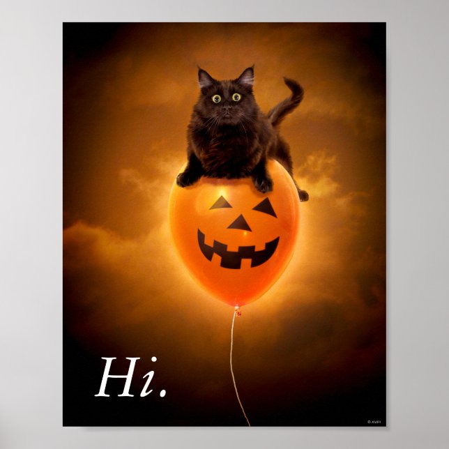 Cat on Halloween Balloon Poster (Front)
