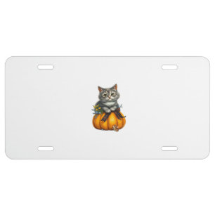 Cat on Halloween pumpkin Classic T-Shirt License Plate