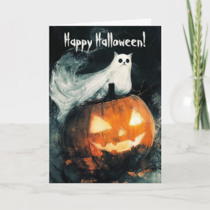 Cat on Jack o Lantern Pumpkin Letterpress Thank You Card