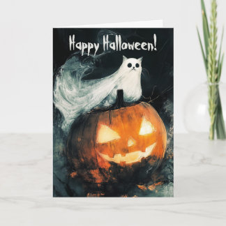 Cat on Jack o Lantern Pumpkin Thank You Card