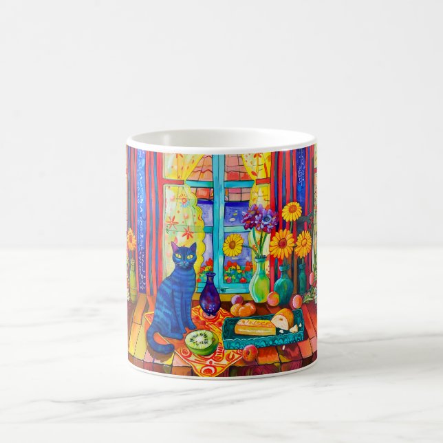 Cat on Kitchen Table by Window Coffee Mug (Center)