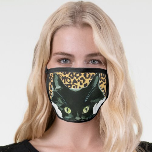 Cat on Leopard Print Design Face Mask