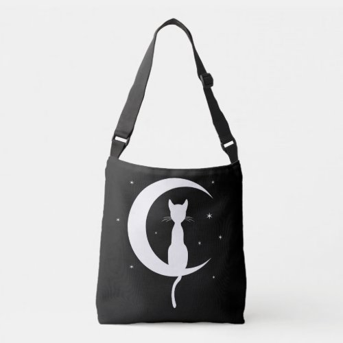 Cat on Moon Sihouette Darks Crossbody Bag