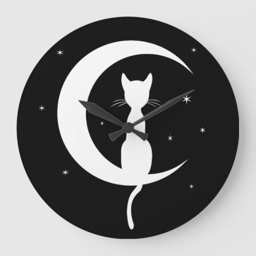 Cat on Moon Sihouette Darks Large Clock