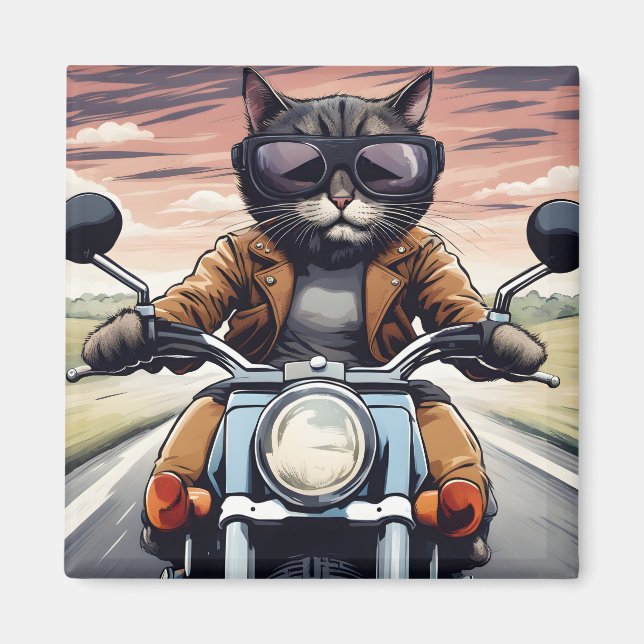 Cat on motorbike magnet (Front)