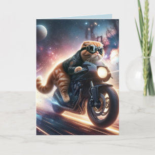 Cat on Motorcycle Birthday Greeting Card