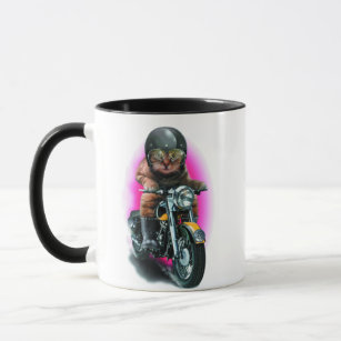 cat on motorcycle mug