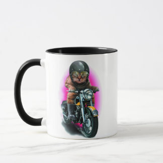 cat on motorcycle mug