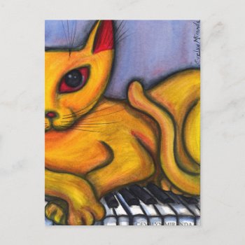 Cat On Piano Postcard by dreamlyn at Zazzle