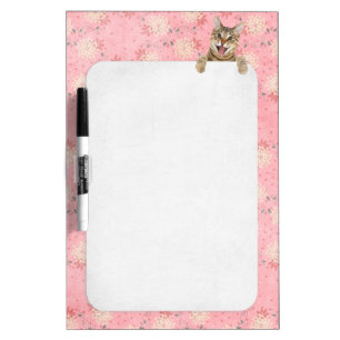 cat on pink floral background dry erase board