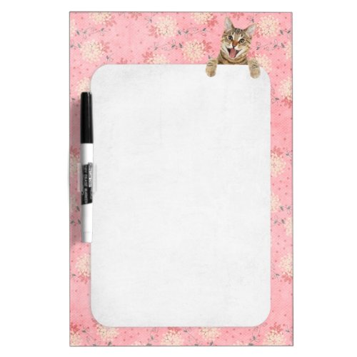 cat on pink floral background dry erase board