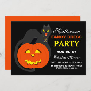 Cat on Pumpkin Halloween Fancy Dress Party Invitation