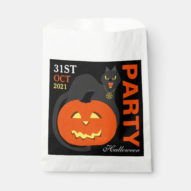 Cat on Pumpkin, Halloween Favor Bag (Front)