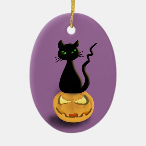 Cat on Pumpkin Halloween Hanging Ornament