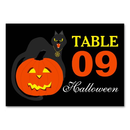 Cat on Pumpkin Halloween Table Number