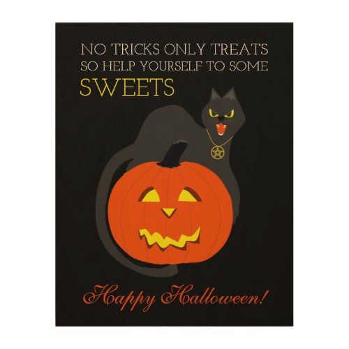 Cat on Pumpkin Halloween Trick or Treat Sign