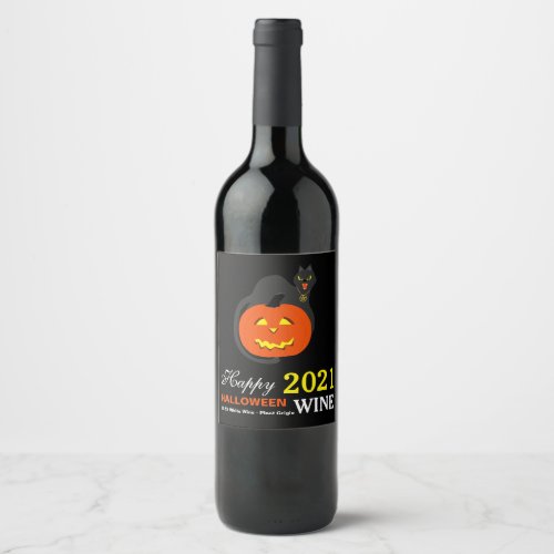 Cat on Pumpkin Halloween Wine Label