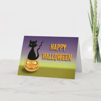 Cat on Pumpkin Happy Halloween Card