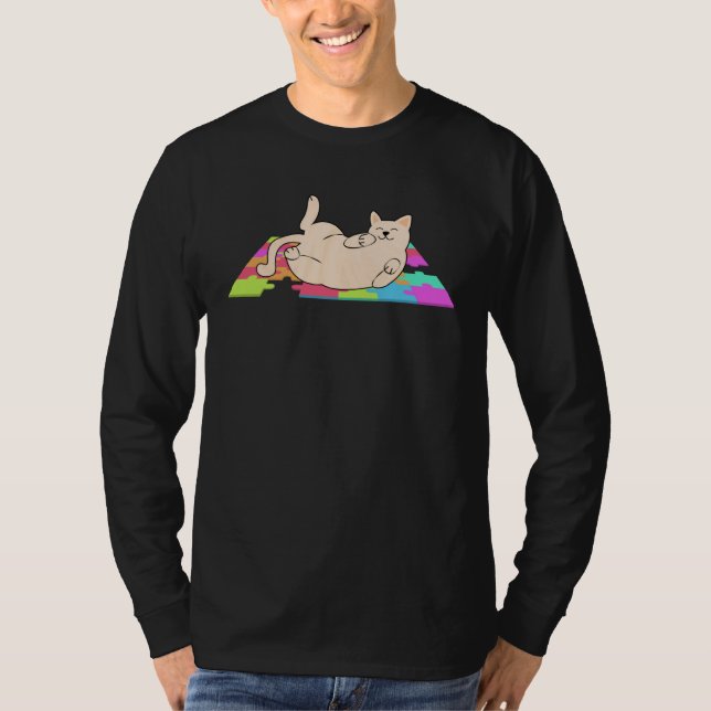 Cat On Puzzles Puzzle Puzzle Piece Game Jigsaw Puz T-Shirt (Front)