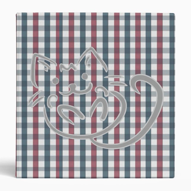 Cat on Red and Blue Plaid 3 Ring Binder (Front)