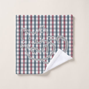 Cat on Red and Blue Plaid Bath Towel Set