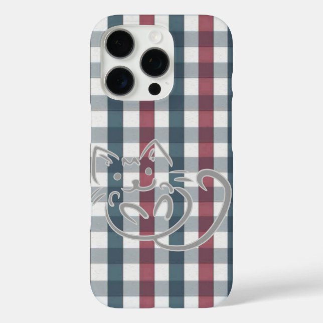 Cat on Red and Blue Plaid Case-Mate iPhone Case (Back)