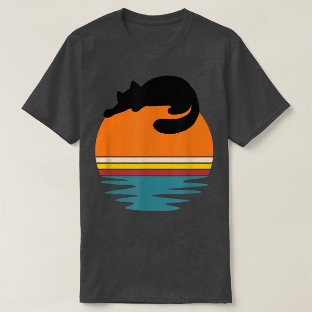 Cat on Retro Sunset Cute Cat  T-Shirt (Design Front)
