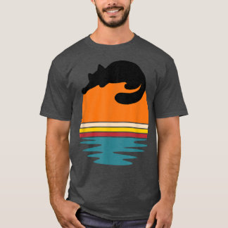 Cat on Retro Sunset Cute Cat T-Shirt
