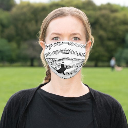 cat on sheet music adult cloth face mask