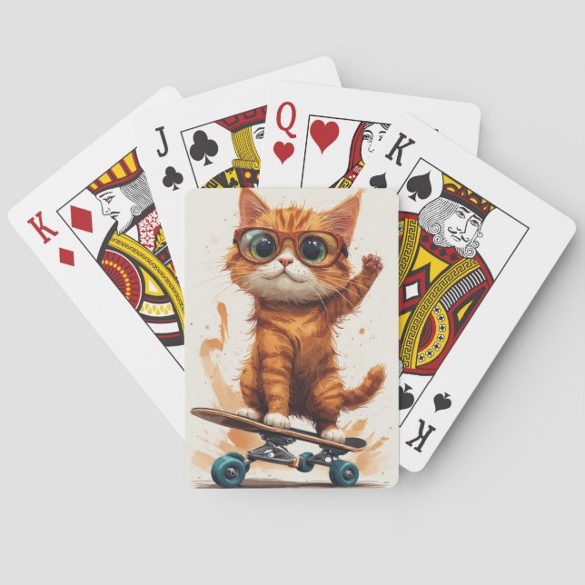 Cat On Skateboard  Poker Cards (Back)