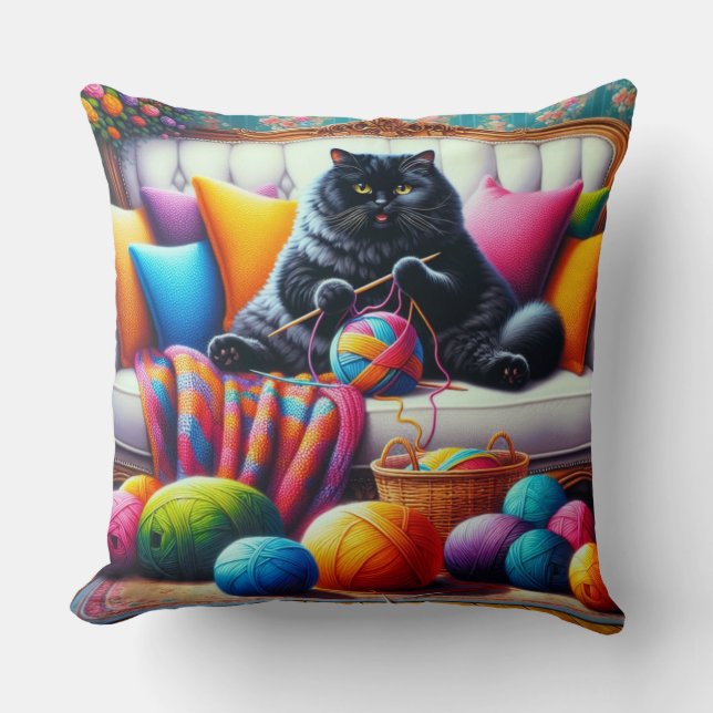 Cat on sofa with sweet things throw pillow (Front)