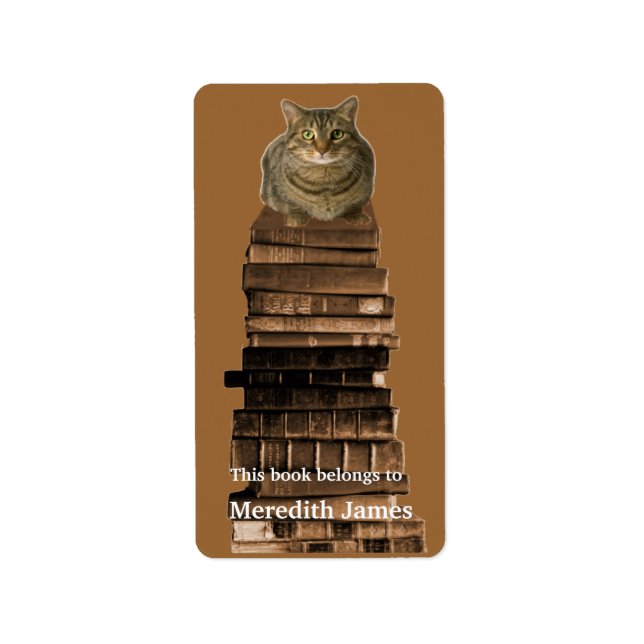 Cat on Stack of Books  Bookplate (Front)