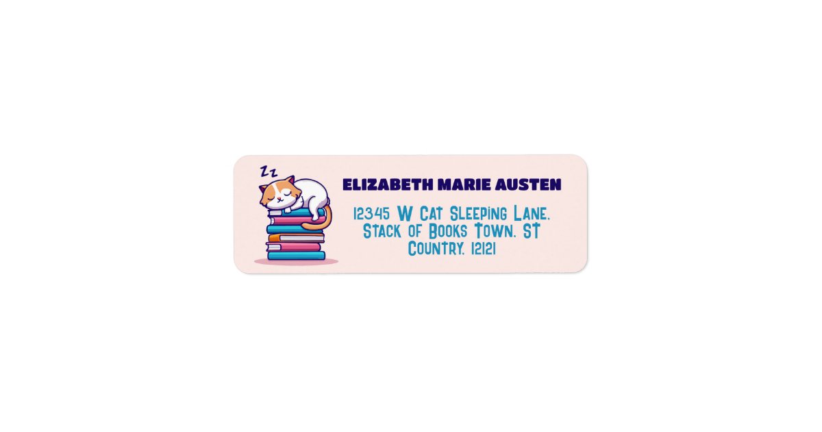 Cat on Stack of Books Cute Literary Return Address Label | Zazzle