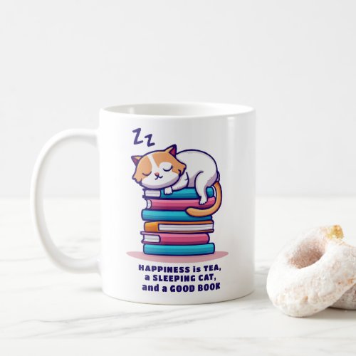 Cat on Stack of Books Cute Personalized Reader Tea Coffee Mug