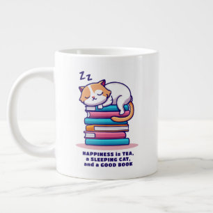 Cat on Stack of Books Cute Personalized Reader Tea Giant Coffee Mug