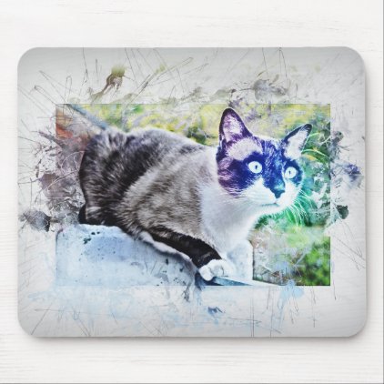 Cat on stone - work of art, water color, mouse pad