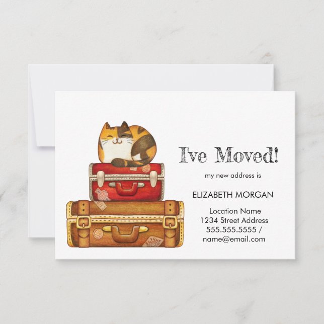 Cat On Suitcases I've Moved Announcement (Front)