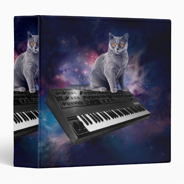 Cat on synthesizer in space 3 ring binder (Front/Spine)